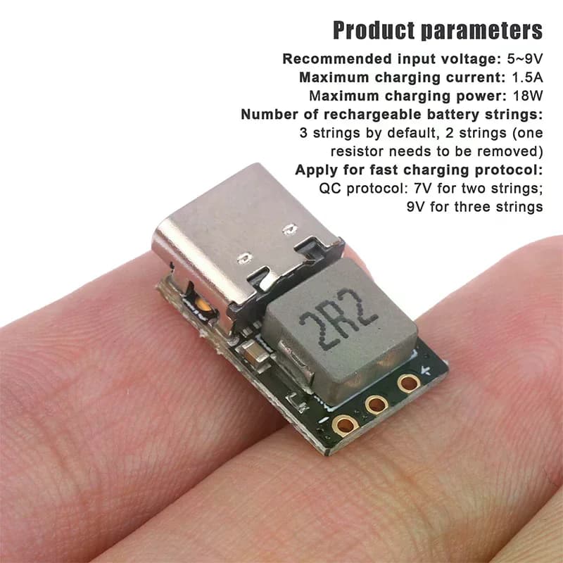 Type-C 2S/3S 3.7V (1/3 pc) charging module with DC 4.5~9.5V boost converter for 18650 lithium battery power supply