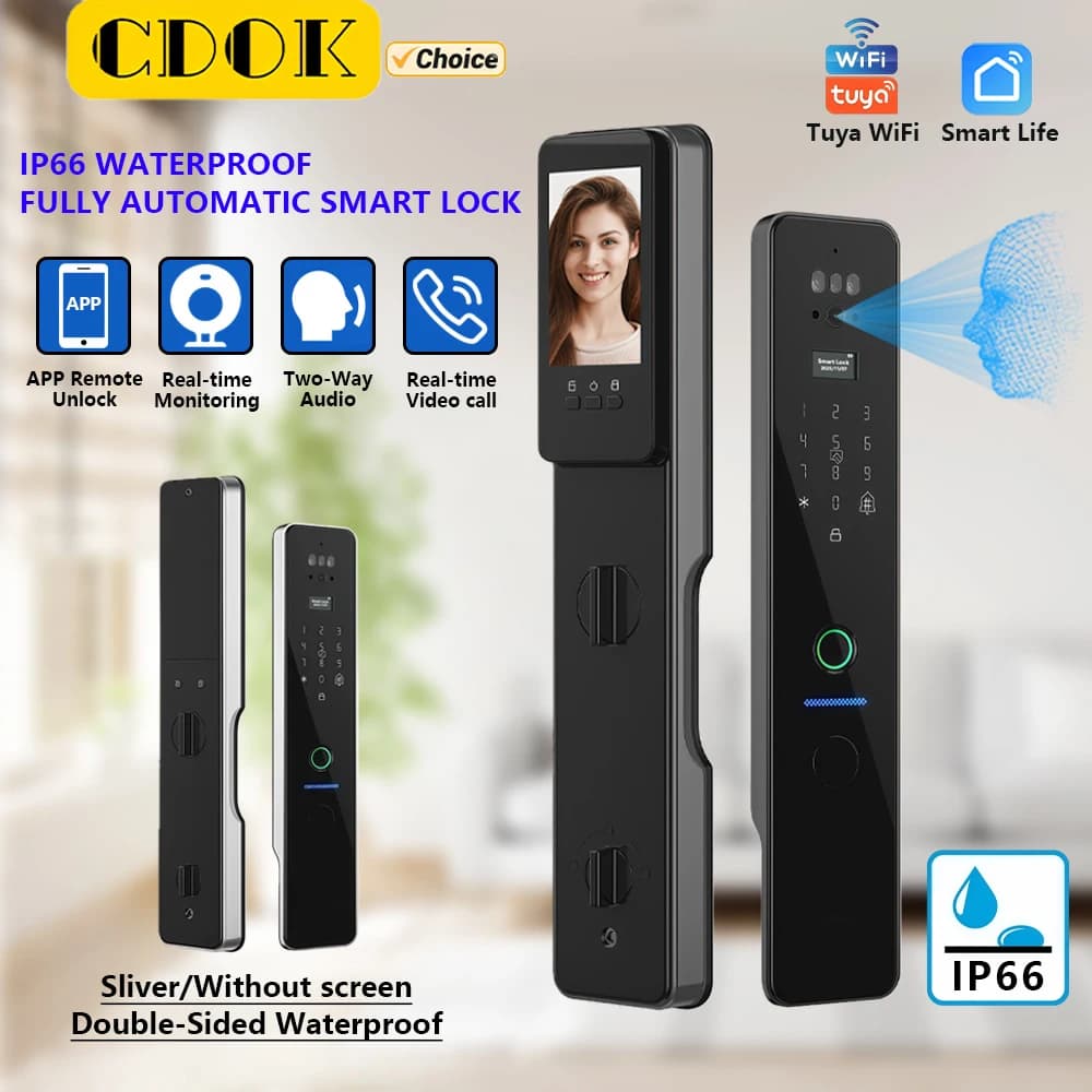 CDOK R2M TuyaWiFi Smart Lock, serratura intelligente completamente automatica, impermeabile IP66, visualizzazione remota, videochiamate.