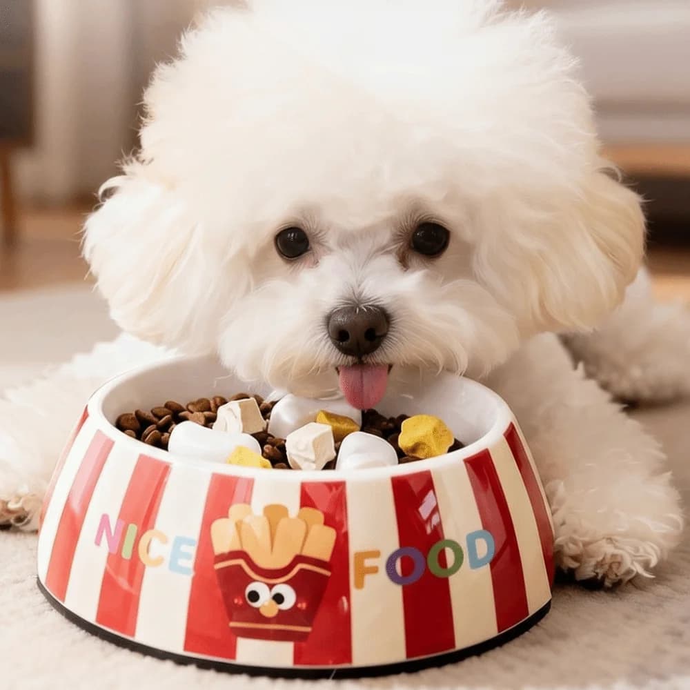 Large Caliber Pet Slow Food Bowl Prevent Overturning Non Slip Base Cartoon Cat Bowl Prevent Choking Imitation Porcelain Pet Bowl