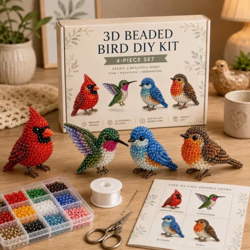 DIY Craft Kit 3D Beaded Animal Petite Sewing Toy Set Backyard Birds Pattern Embroidery Beadwork For Adults Kids Gift Birthday