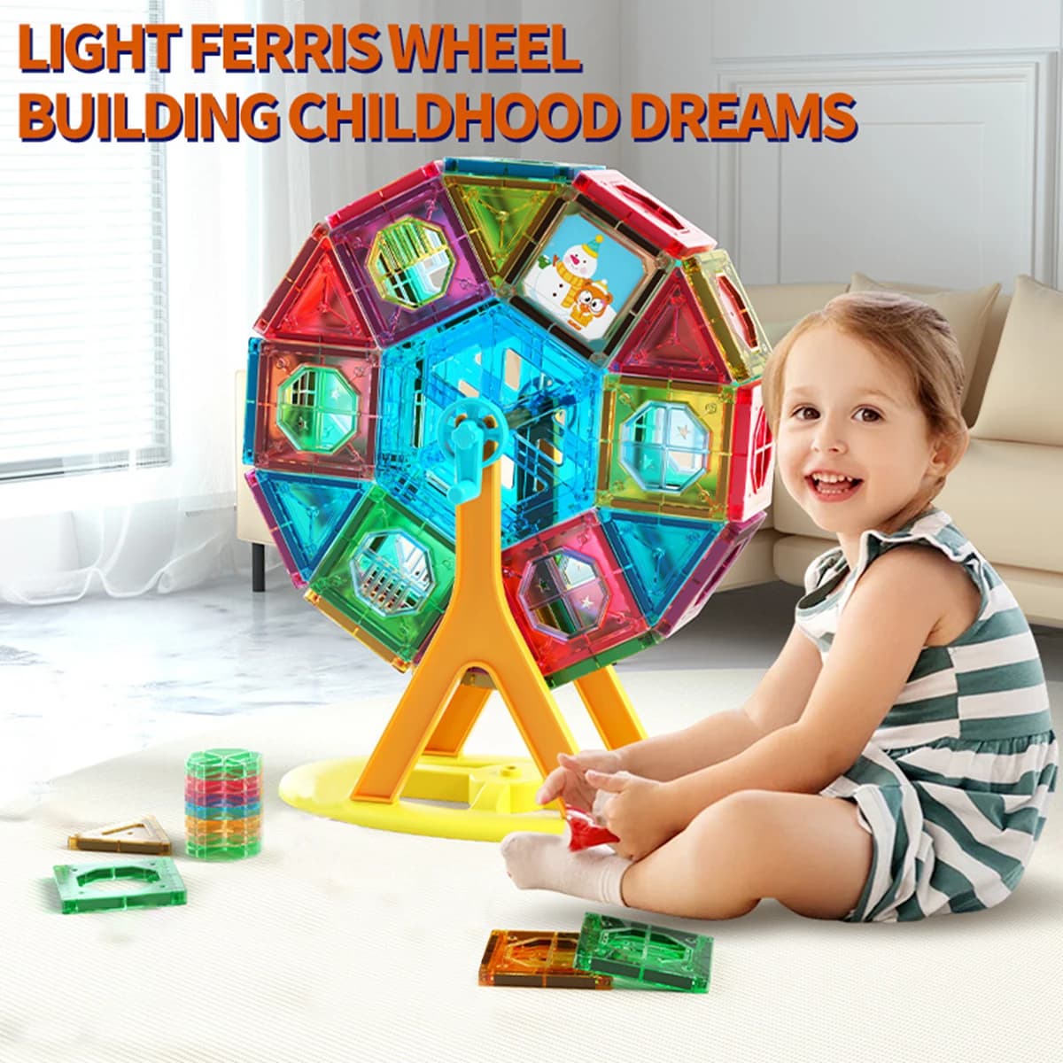Ruota panoramica magnetica Piastrella Giocattoli per bambini Set di avviamento Elementi essenziali per l'aula, Blocchi di costruzione Magneti Giocattoli da costruzione Montessor prescolare