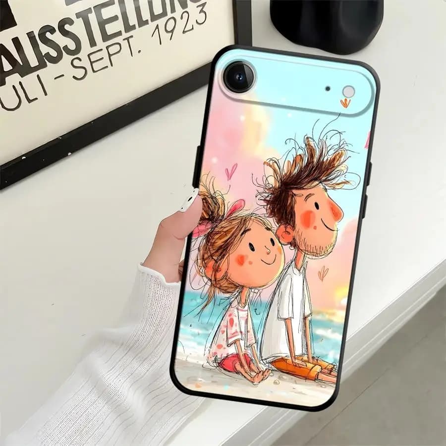 Cartoon Couple Pattern Case for Apple iPhone 17 Pro Max Air 15 Pro 7 8 12 XR XS MAX 13 16 17e 14 11 Funda Phone Cover
