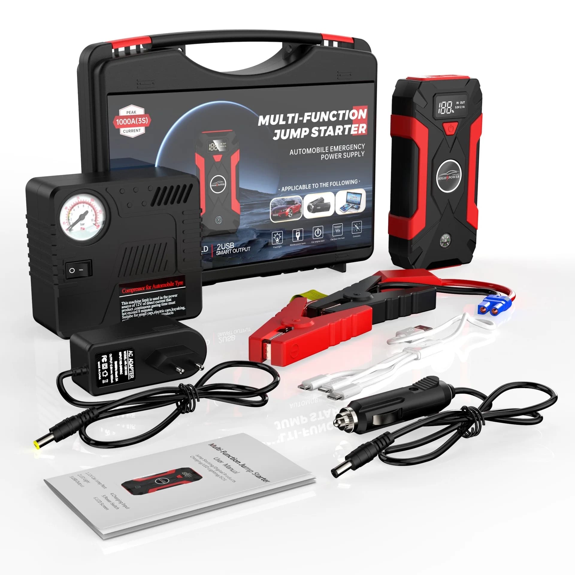 Avviatore di emergenza multifunzione per avviamento di emergenza 12V con torcia elettrica Avviatore di emergenza per batteria per auto portatile