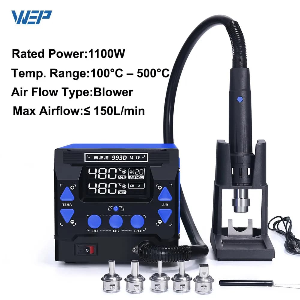 Stazione di saldatura WEP 993DM-IV Stazione di rilavorazione ad aria calda da laboratorio ad alta potenza da 1000 W, 24 ore di funzionamento con pistola termica