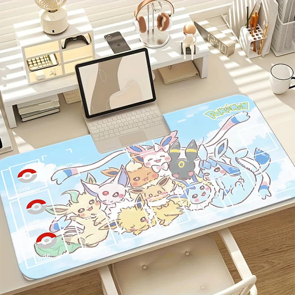 Tappetino da gioco Eevee Evolutions Pokemon TCG, tappetino da scrivania grande antiscivolo per mouse da gioco