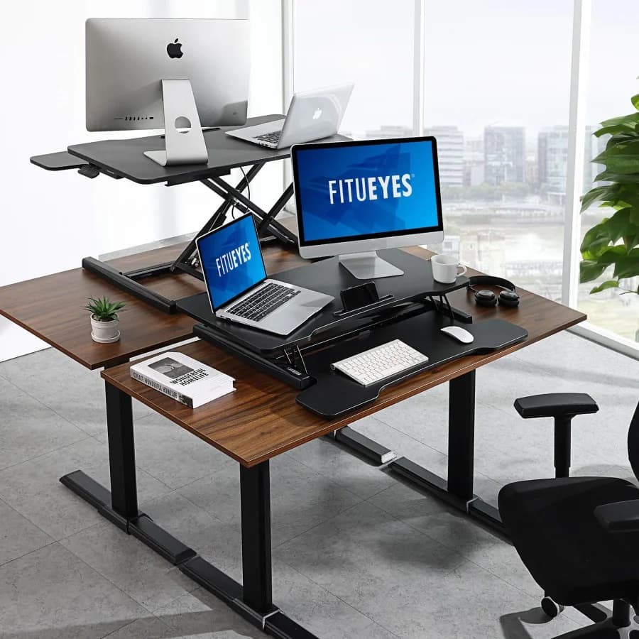 Adjustable Desk in Height 32 Width Poles, Seat to Feet Converter, Workplace with FSD308 Double Monitor Plan