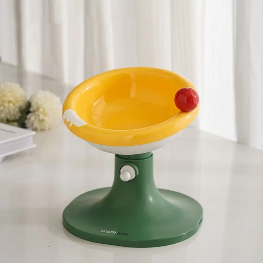 Ciotola in Ceramica per Gatti, Simpatica Ciotola Rialzata Regolabile in Altezza per Cani, Contenitore Antiscivolo Anti-Ribaltamento per Cibo e Acqua per Animali Domestici