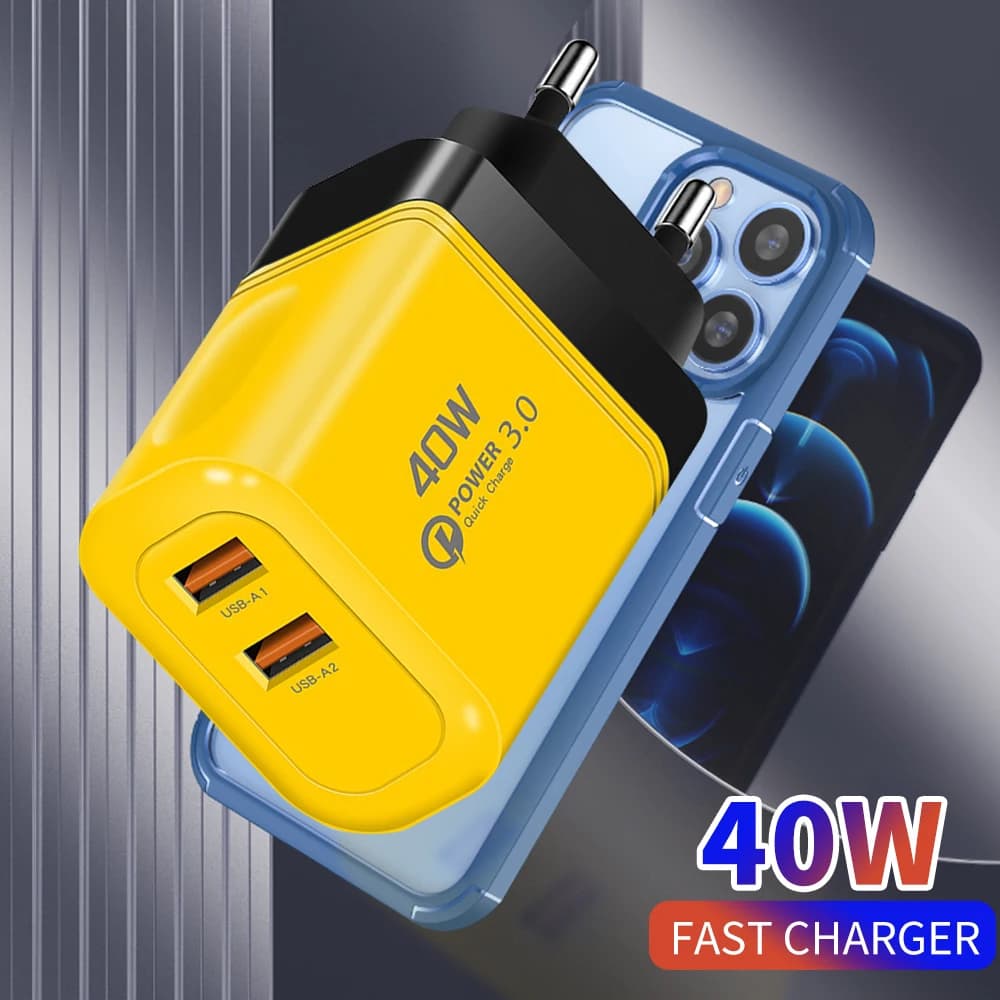 Caricatore USB da 40 W Caricatore per telefono a ricarica rapida QC3.0 Adattatore di alimentazione da parete per iPhone Samsung Huawei Xiaomi Adattatore da viaggio con spina UE/USA
