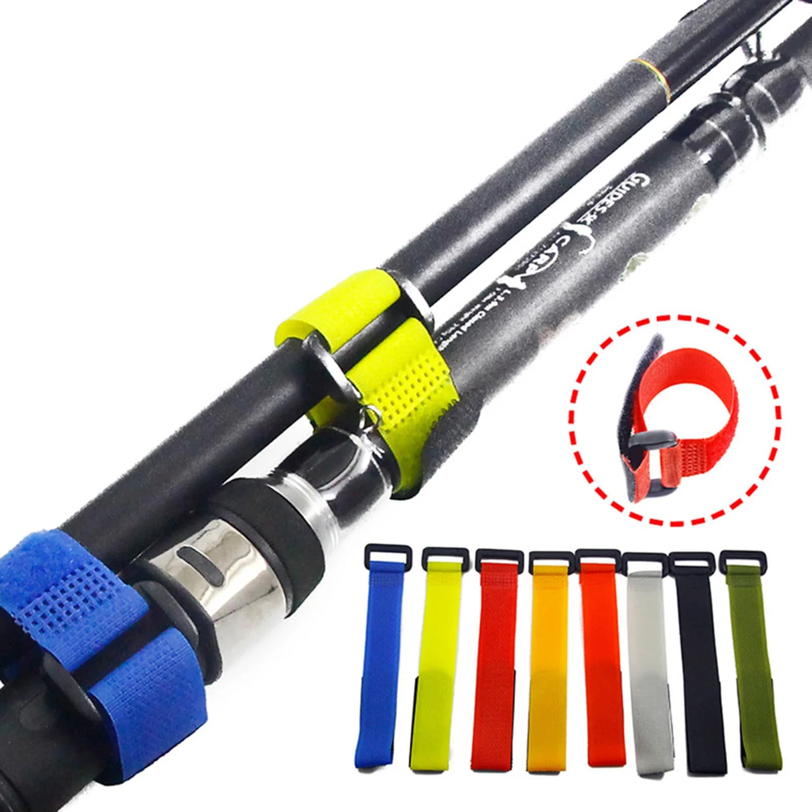 Set di 10 Cinghie Portacanna da Pesca Regolabili in Nylon Riutilizzabili per Organizzazione e Conservazione all'Aperto, Colore Casuale