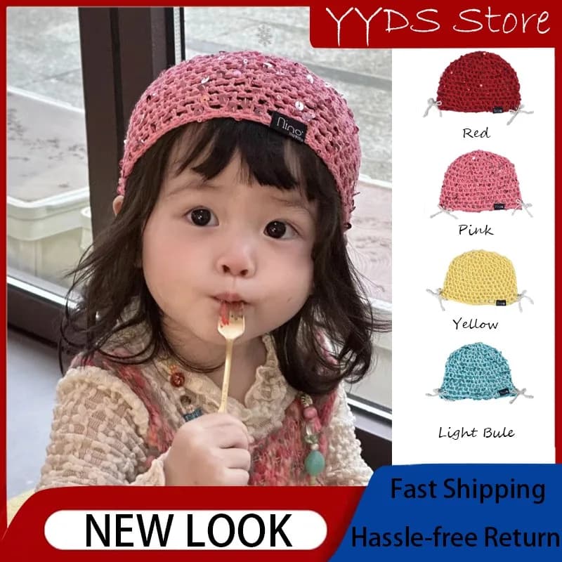 Kids' Mesh Sequin Hat: Girls' Knit Beanie, Woolen Slouchy Cap, Sparkling, Stylish Winter Headwear