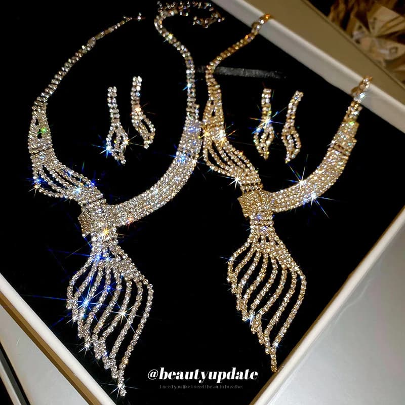 Set Collana con Foglie e Diamanti Stile Europeo-Americano, Lusso Leggero, Sensazione di Alta Gamma, Accessori Eleganti per Banchetti e Compleanni
