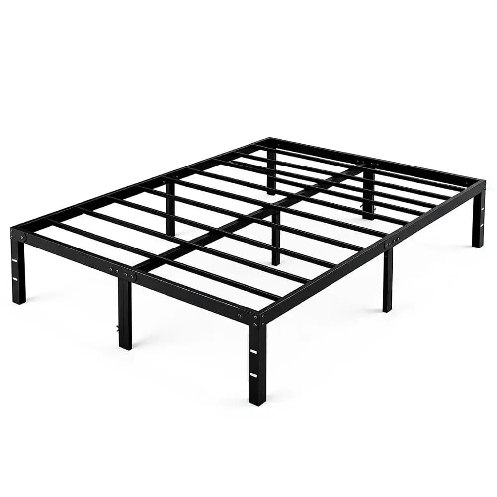 14 Inch Metal Platform Bed Structure with Container, robust steel slats, does not need spring mesh