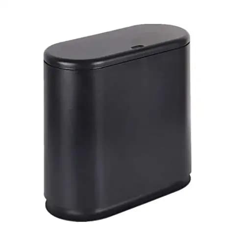 Cestino per Rifiuti in Plastica con Coperchio a Pressione, 3,2 Galloni/12 L, Contenitore Nero Sottile per Bagno e Cucina