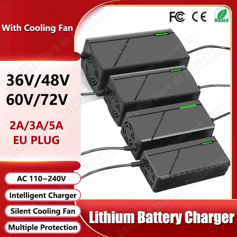 Caricatore 36V 48V 60V 72V 2A 3A 5A 10S 13S 16S 20S Batteria agli ioni di litio 42V 54.6V 67.2V 84V Ebike Ricarica rapida intelligente Spina UE