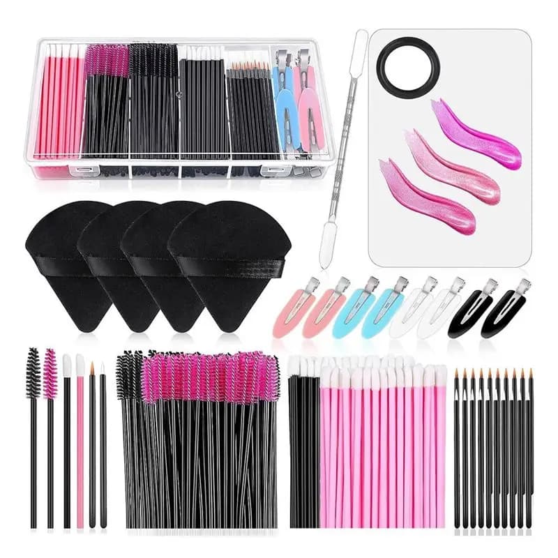 Kit di Applicatori Monouso per Trucco MAKE con Palette Triangolare e Pennelli, Include Bacchette Monouso per Mascara e Pennelli per Labbra