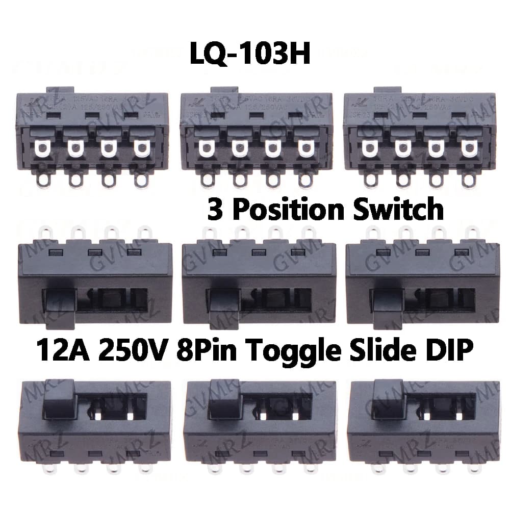 2PCS/lot 12A 250V 8Pin Toggle Slide for JJ-15 Philips Flyco FH6218/20/21DIP 3 Position Switch LQ-103H Hair Dryer Hot Cold Wind