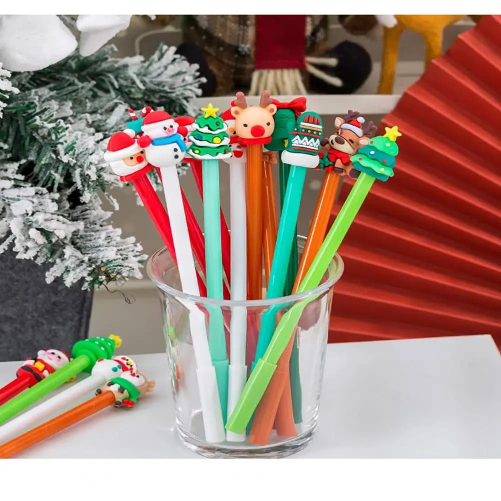 Tappi per penne natalizie Set di penne a inchiostro gel natalizio per bambini Insegnanti Disegni festivi per le vacanze Materiale scolastico Bomboniere Cervo
