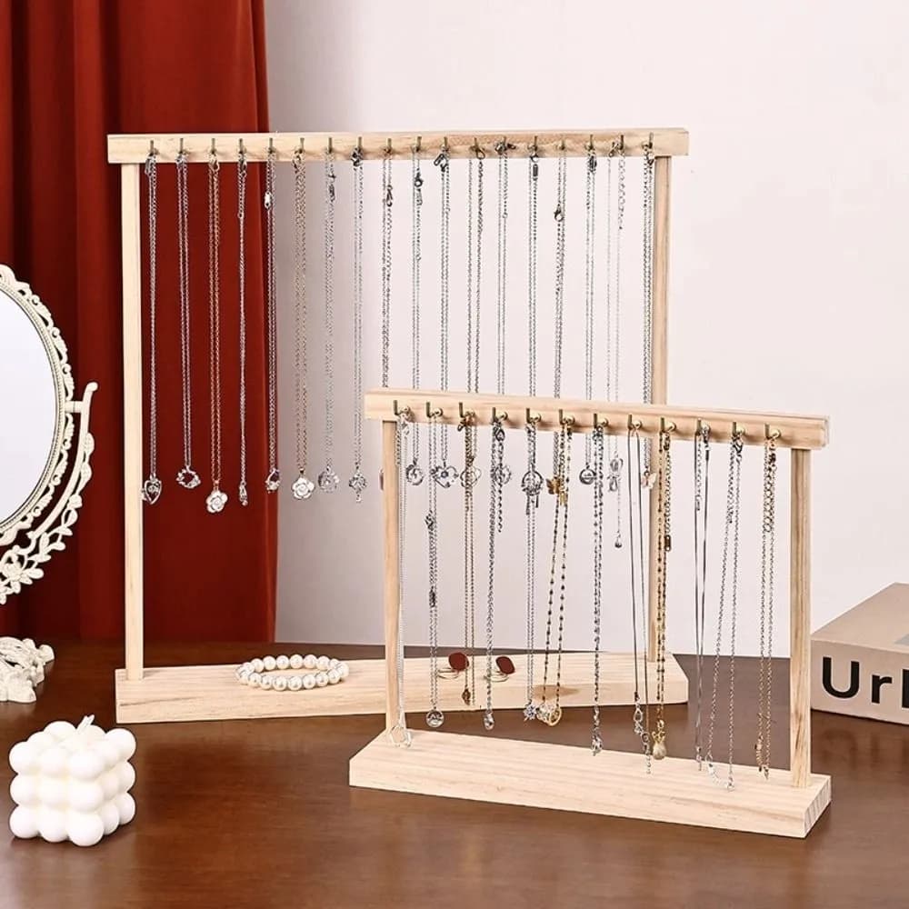 Portable Wood Necklace Stand 12 /18 Hook Exquisite Necklace Hanging Rack Bracelets Display Jewelry Jewelry Holder Home