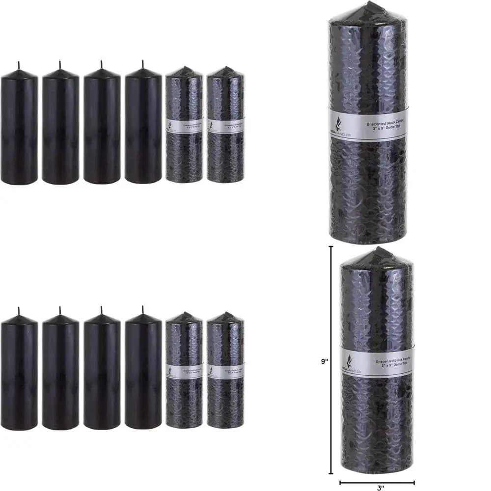 Set of 6 Black Candles in Column, 3 x 9, Ideal for Home, Weddings, Party and Special Occasions