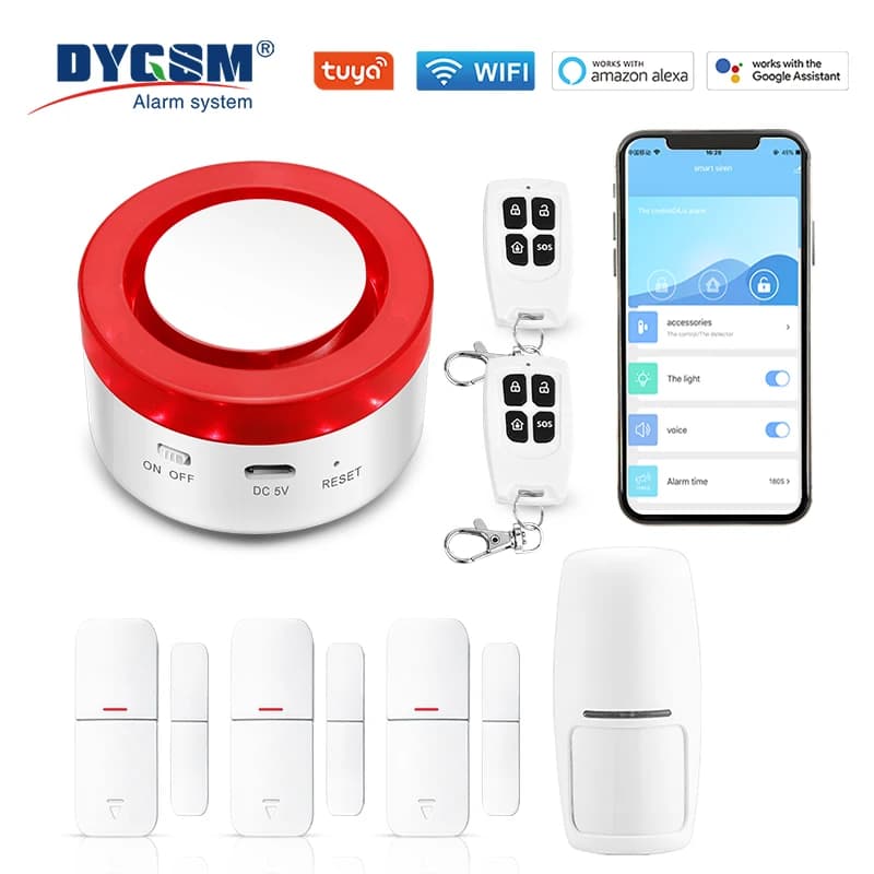 Tuya Smart WIFI Sistema di allarme di sicurezza wireless Kit allarme Antifurto domestico Sensore porta di movimento Compatibile con Google Home Alexa