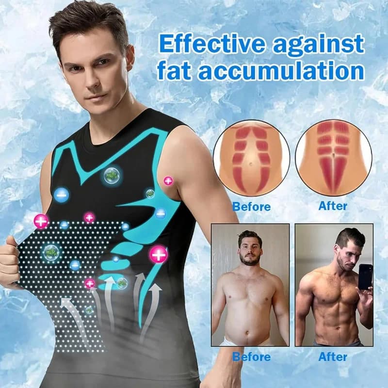 Gilet modellante ionico da uomo gilet dimagrante in seta di ghiaccio Body Shaper Compression t-shirt canotta Tummy Control camicie Fitness ad asciugatura rapida