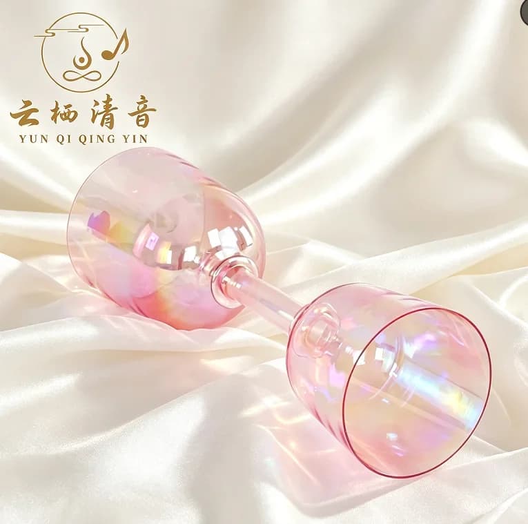 YUNQIQINGYIN Crystal Soul 432Hz Pink Double Headed Holy Grail Crystal Chalice Singing Bowl, Perfect Tuned Pitch Customizable Tone Quartz Sound Healing Instrument for Meditation Chakra Sound Bath