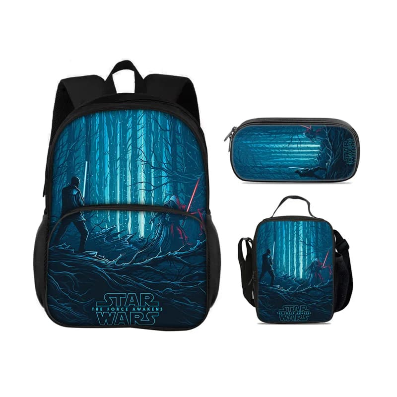 Star Wars 3 Pcs set with Front Pocket Backpack School Bag Set with Thermal Insulated Lunch Tote Purse Pencil Case