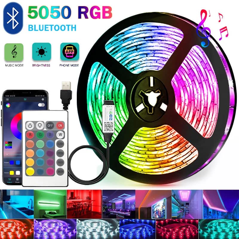 Strisce LED USB 5050 RGB Controllo APP Cambia colore Lampada flessibile a luce LED per la decorazione della stanza Diodo di retroilluminazione TV