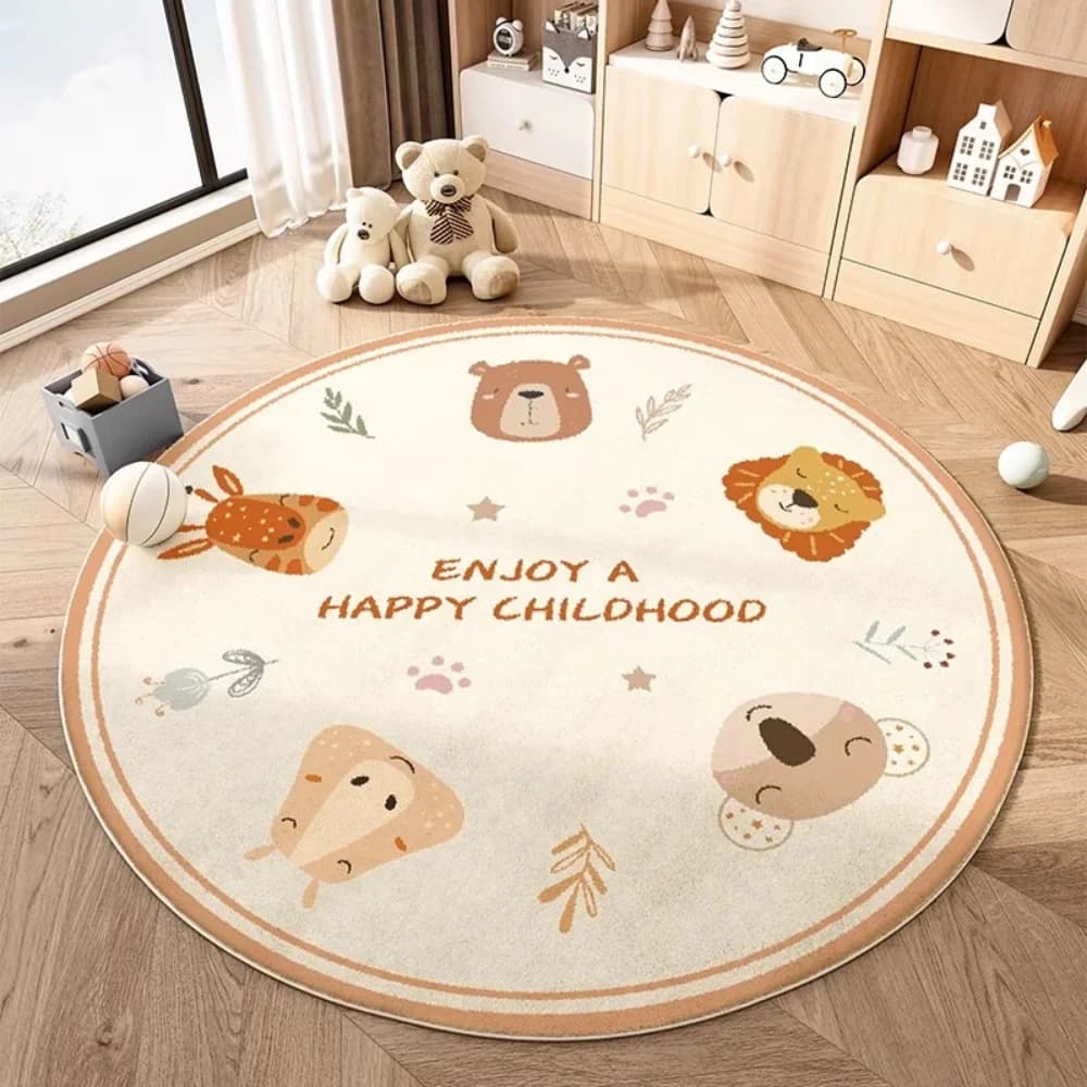 Tappetini da gioco per asilo nido pelosi simpatici animali per bambini, tappeto rotondo in peluche per camera da letto per bambini, moquette soffice per soggiorno, tappetino per piedi