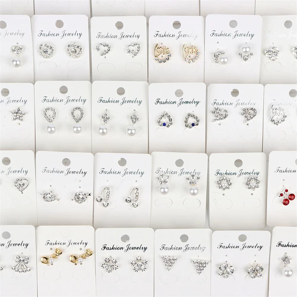 36Pairs/Lot Elegant Noble Crystal Peral Reinstone Heart Love Water Drop Earrings For Women Ball Party Jewelry Gifts Mix Style