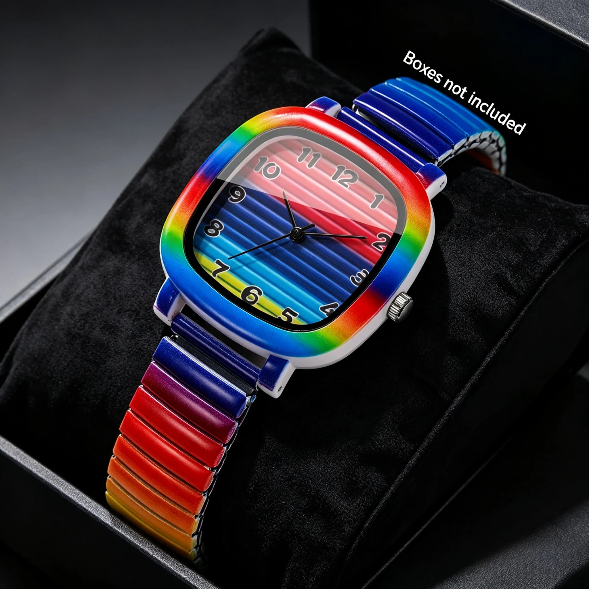 Fashion Rainbow Elastic Stretch Band Women Watches Square Girls Dress Wristwatch Clock Gift Relogio Feminino（Without Box）