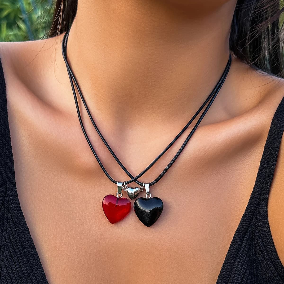 Simple Rope Chain with Heart Pendant Necklace for Women 2 Pcs Love Couple Necklace on Neck Accessories 2023 Fashion Jewelry Gift