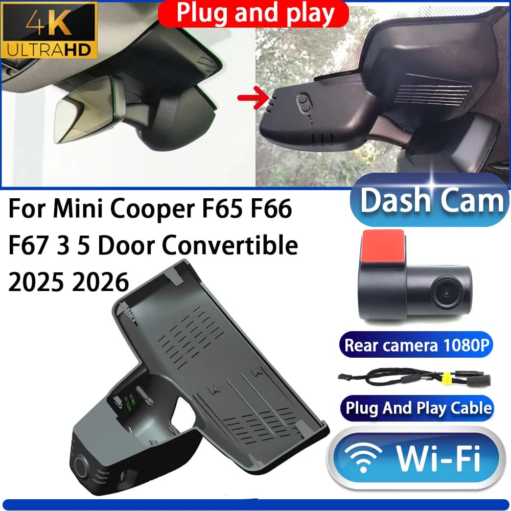 Telecamera DVR 4K per Mini Cooper F65 F66 F67 3/5 Porte Cabriolet 2025 2026, Visione Notturna, Wi-Fi, Plug and Play, Registratore Video
