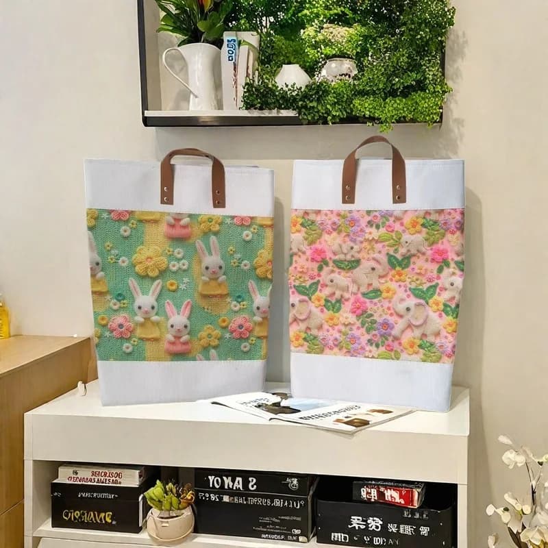 Foldable Storage Bag, Laundry Hamper & Toy Organizer with 3D Cartoon Pattern Ins New Design Linen Cotton Kids Room Organizer Bin