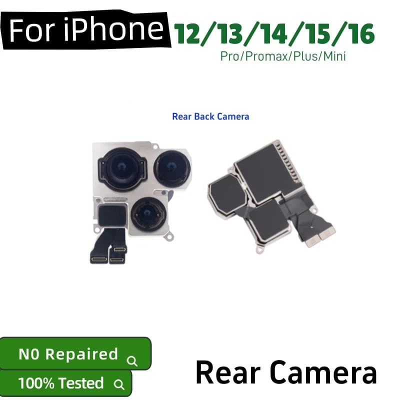 Fotocamera Posteriore per iPhone 12 13 14 15 16 Pro Max, Fotocamera Posteriore 13 Mini 14 15 Plus, Ricambi, Lente Principale Posteriore, Cavo Flessibile Fotocamera