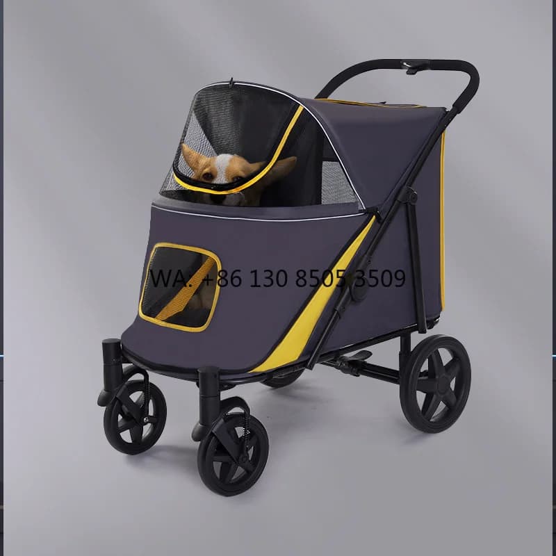 Passeggino per Animali Domestici Pieghevole con Una Mano, Carrello di Lusso per Cani, Passeggino Grande per Cani