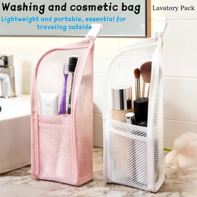 1pcs Self-Supporting Washing Storage Bag Mesh Cosmetic Bag Travel Portable Waterproof Washing Bag Toothpaste Toothbrush Storage