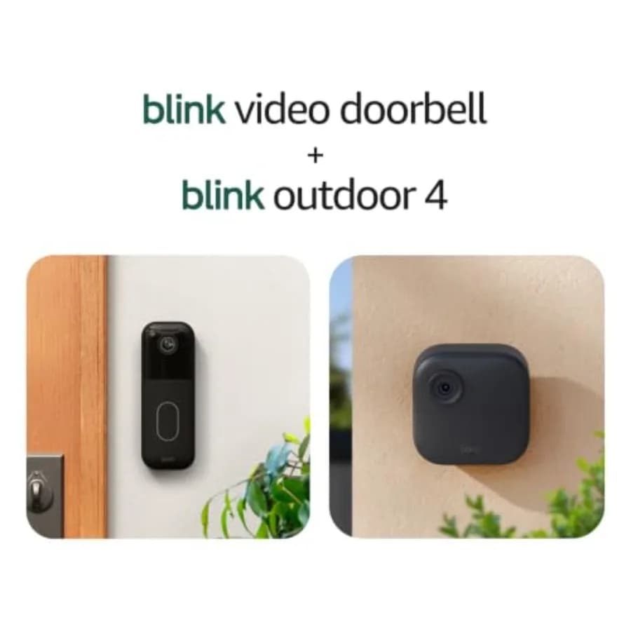 Blink Video Doorbell + Outdoor 4 Wireless smart security cameras, head-to-toe HD view, two-year battery life. Sync Module Core
