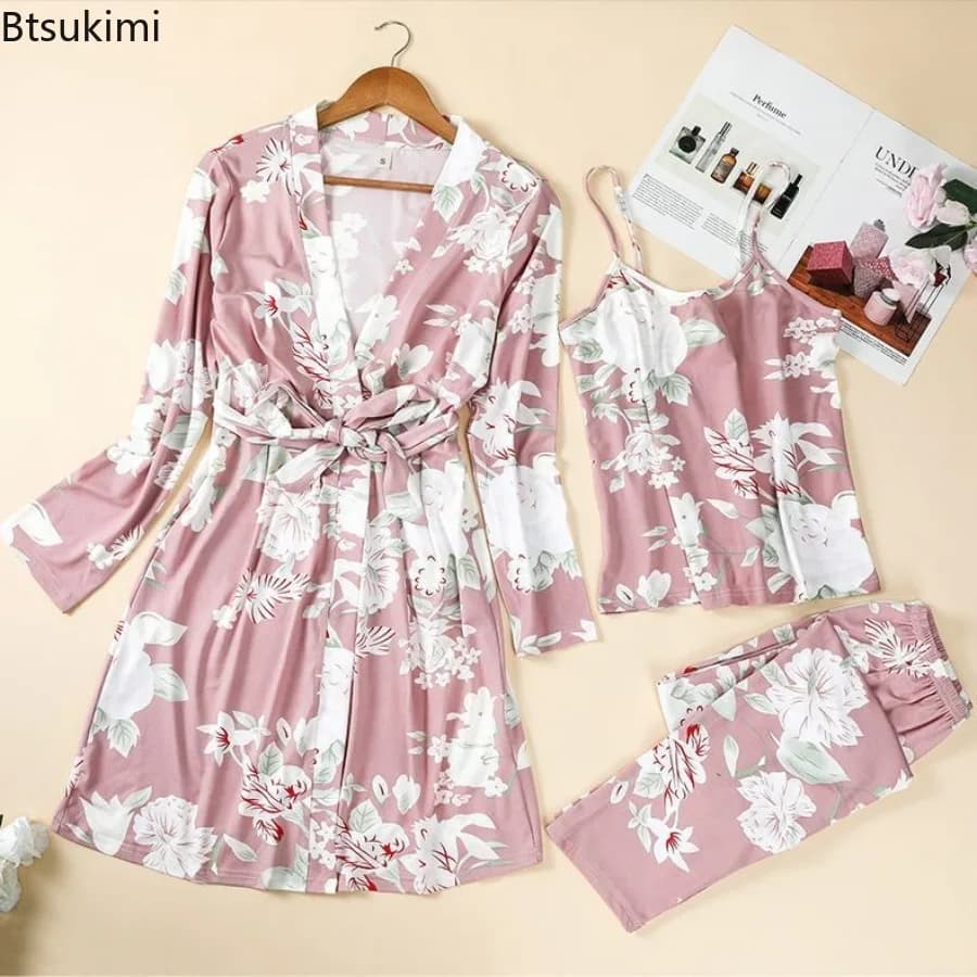 Women's Clothing 3 Piece Pajama Set Homewear Summer Thin Style Comfortable Casual Simple Wearable Versatile Elegant Loose Fit