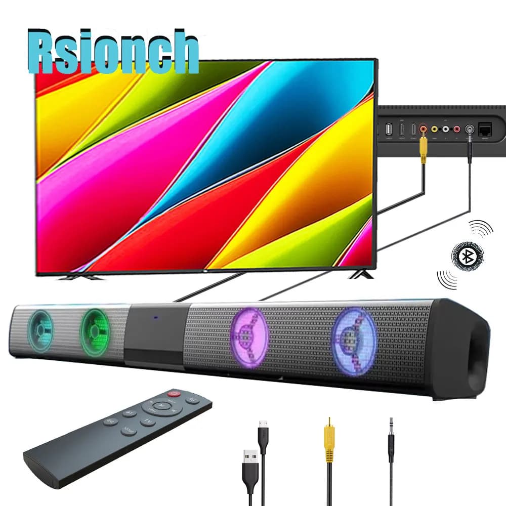 Rsionch Bluetooth 5.1 altoparlante Soundbar con Radio FM RGB TV Sound Bar altoparlante Soundbar musicale per PC Smartphone proiettore