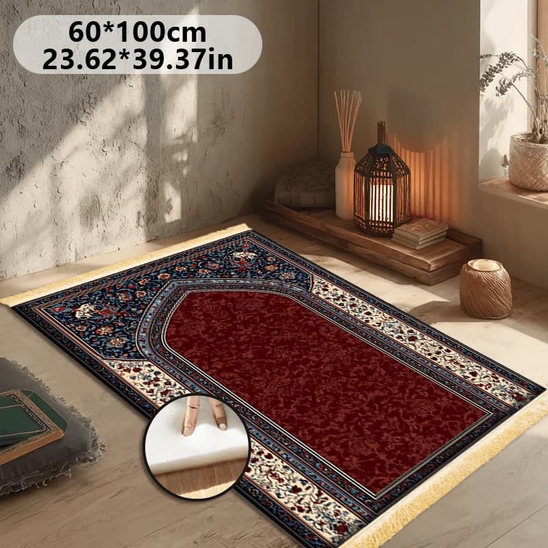 VIKAMA Luxury Prayer Carpet, Family Prayer Carpet, Embroidered Prayer Carpet Washing Machine, Muslim Prayer Mat