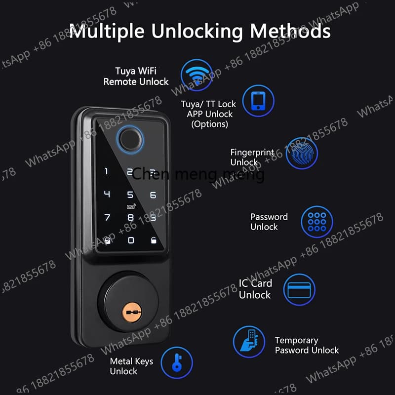 Serratura Intelligente TT Lock BLE/Tuya WiFi con Impronta Digitale, Sensore Porta, Password, Carta IC, APP e Chiave