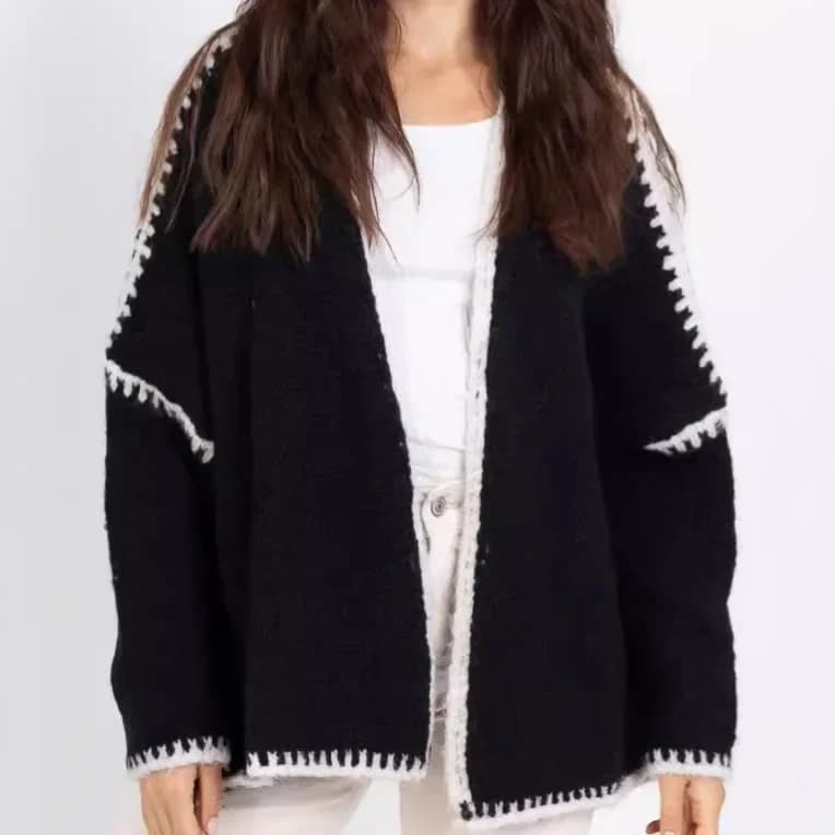 Cardigan in maglia a maglia grossa effetto lana, tinta unita, casual, a maniche lunghe, cappotto invernale da donna