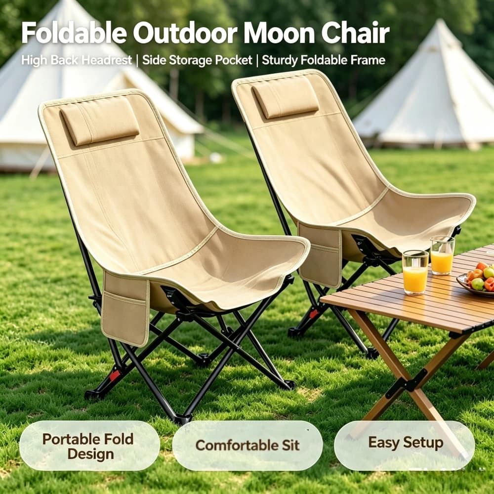 Outdoor Folding Chair Camping Picnic Portable Backrest Chair Beach Chair Recliner Four-speed Adjustable High-back Moon Chair