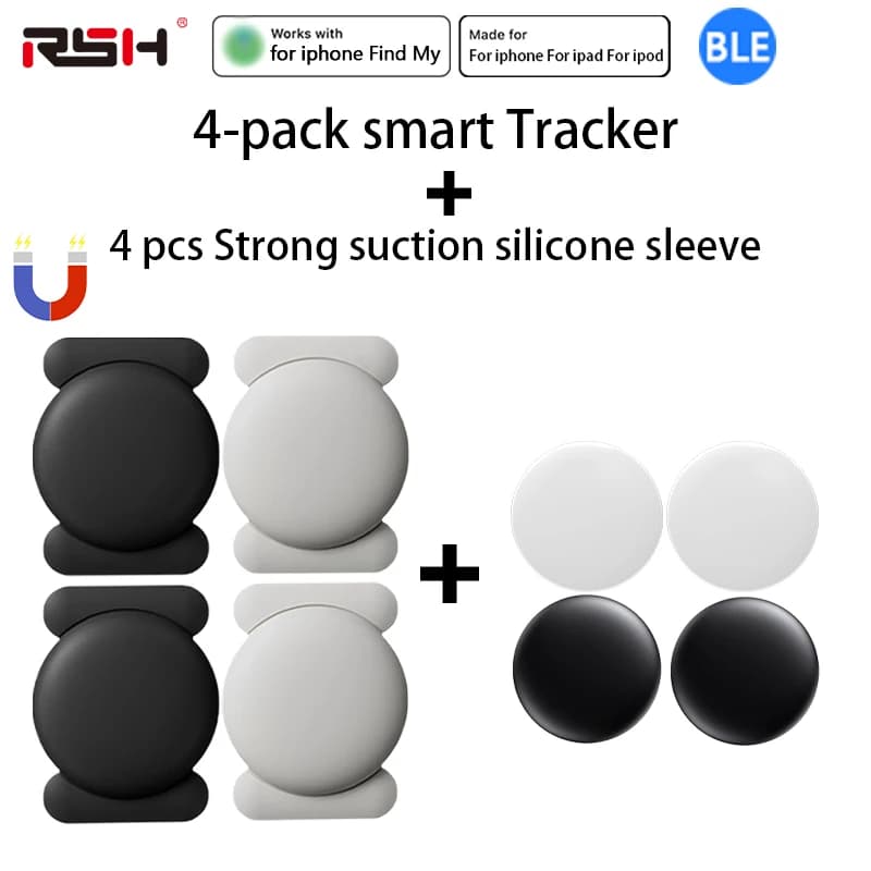 4-Pack IOS GPS Smart Tag for Apple Find My Tracker Kits with Strong Magnetic Suction Silicone Shell Anti-loss for Skateboard Car