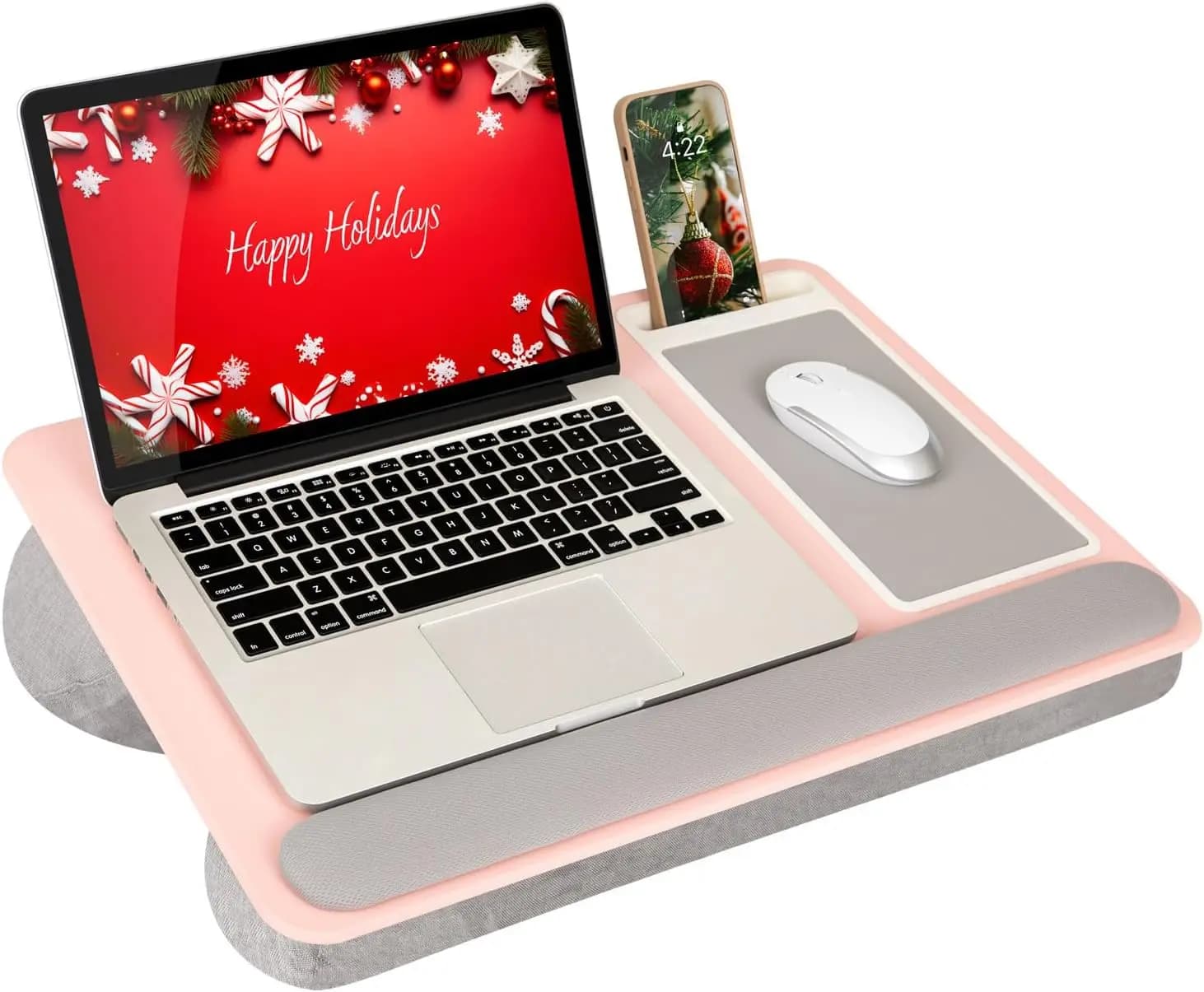 Supporto per Laptop Rosa con Poggiapolsi, Tappetino per Mouse e Supporto per Telefono per Laptop da 15.6 Pollici - Soluzione Portatile per l'Ufficio