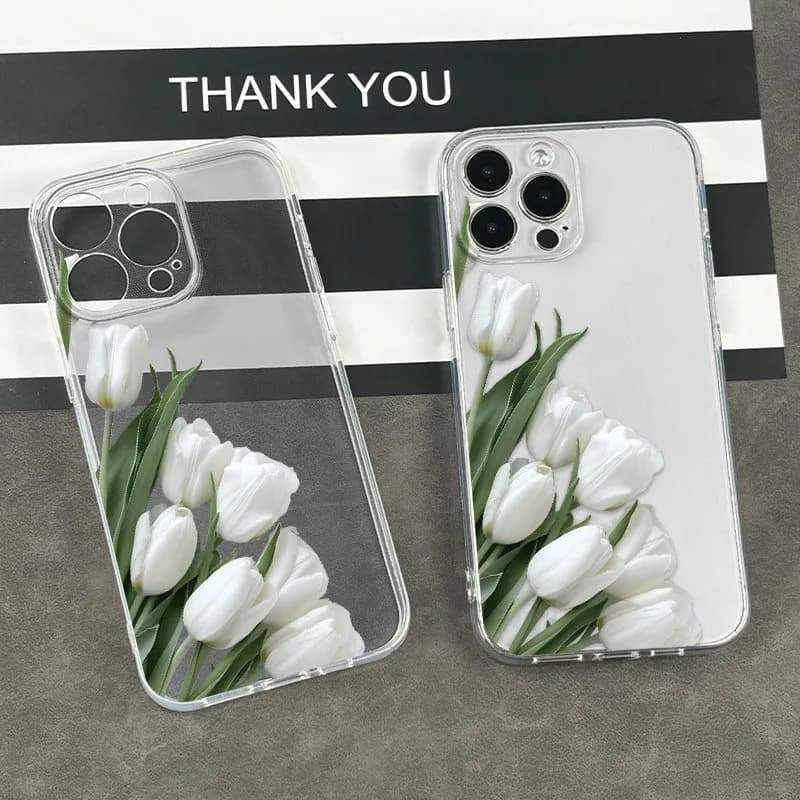 tulip Pattern Phone Case For iPhone 17 Air 16E 16 15 14 11 Pro Max Plus 13 12 Mini 8 7 X Soft Transparent Shockproof Cover