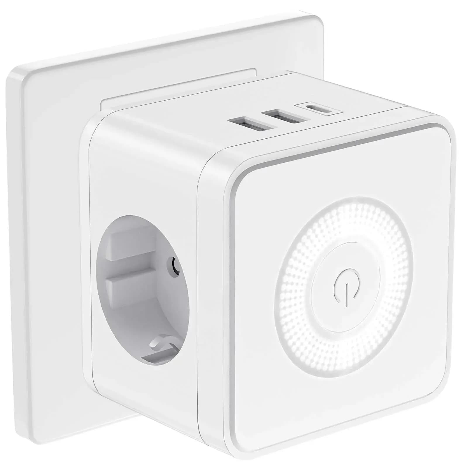 Presa multipla da 3680W spina elettrica per ciabatta USB 250V Cube Wall con porta 2usb-a C 2 prese adattatore con lampada a luce notturna
