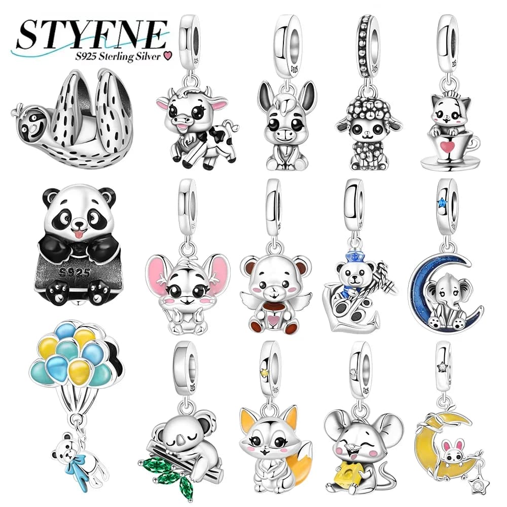 Ciondoli in argento 925 simpatico animale panda vitello agnello bradipo mouse perline ciondolo adatto gioielli da donna fai da te braccialetto originale creazione di regali