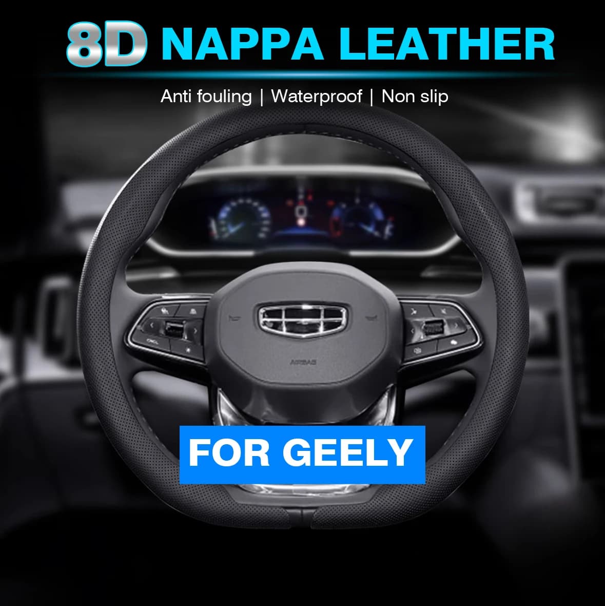 Coprivolante per auto in pelle nappa 8D per Geely GeometryC Monjaro Coolray Tugella GX3 Atlas Emgrand EC7 GC6 Accessori auto